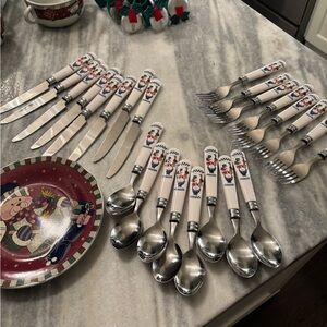 Vintage Christmas 1990s luncheon set with utensils and napkin rings